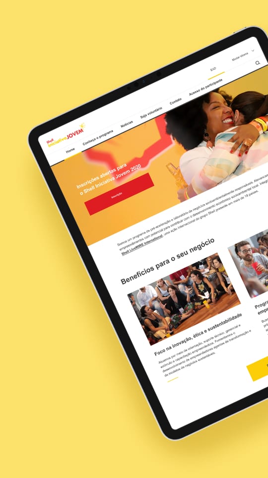 Imagem que mostra o site do Shell Iniciativa Jovem, desenhado e desenvolvido pela Ably