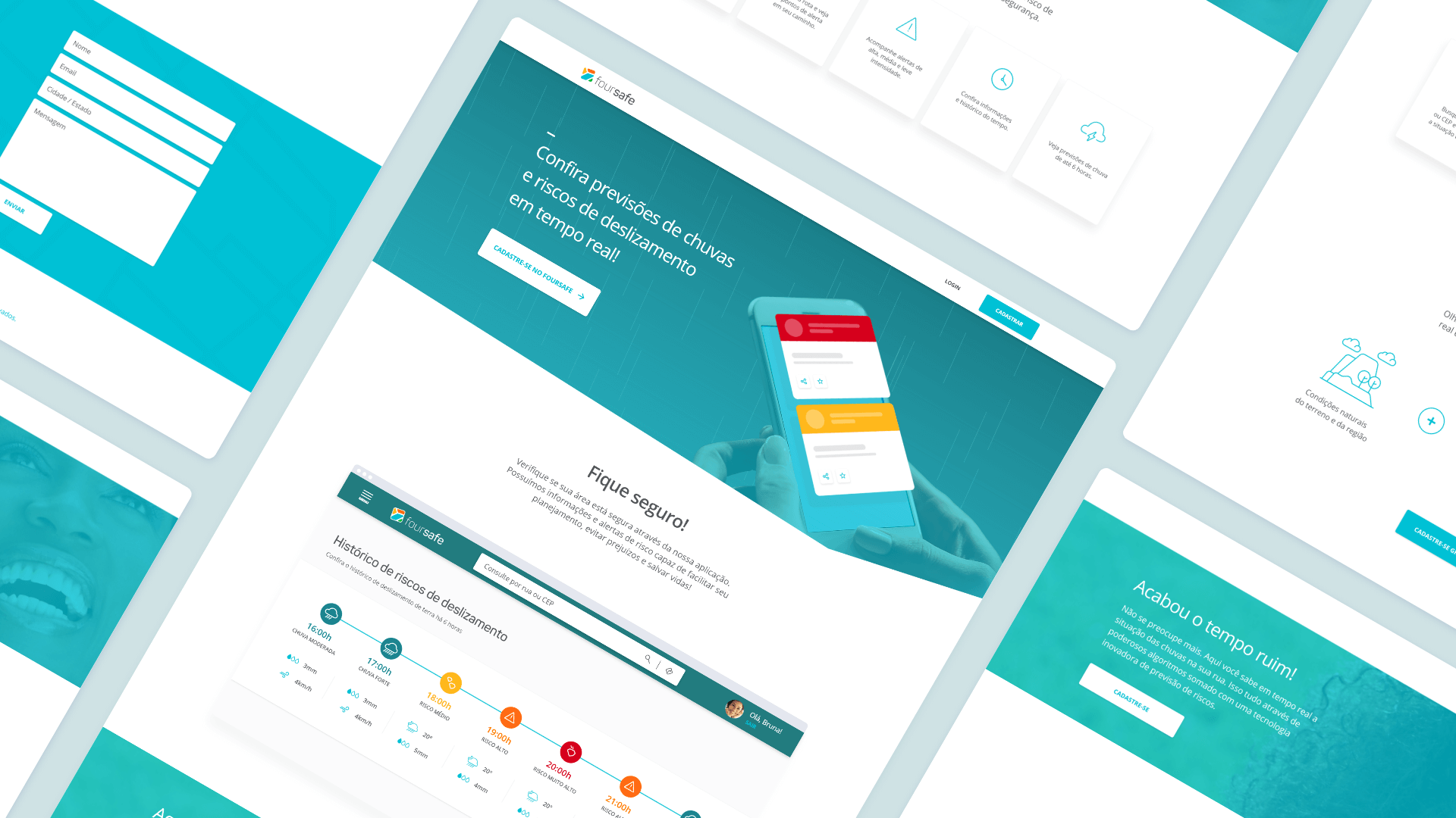 Imagem das telas de interface para a landing page do aplicativo do Foursafe