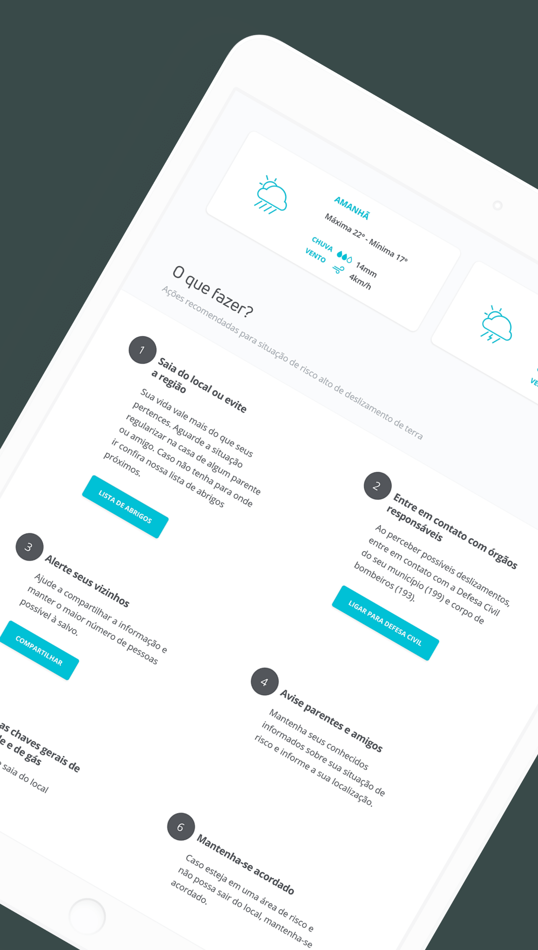 Tela de recomendações do aplicativo Foursafe