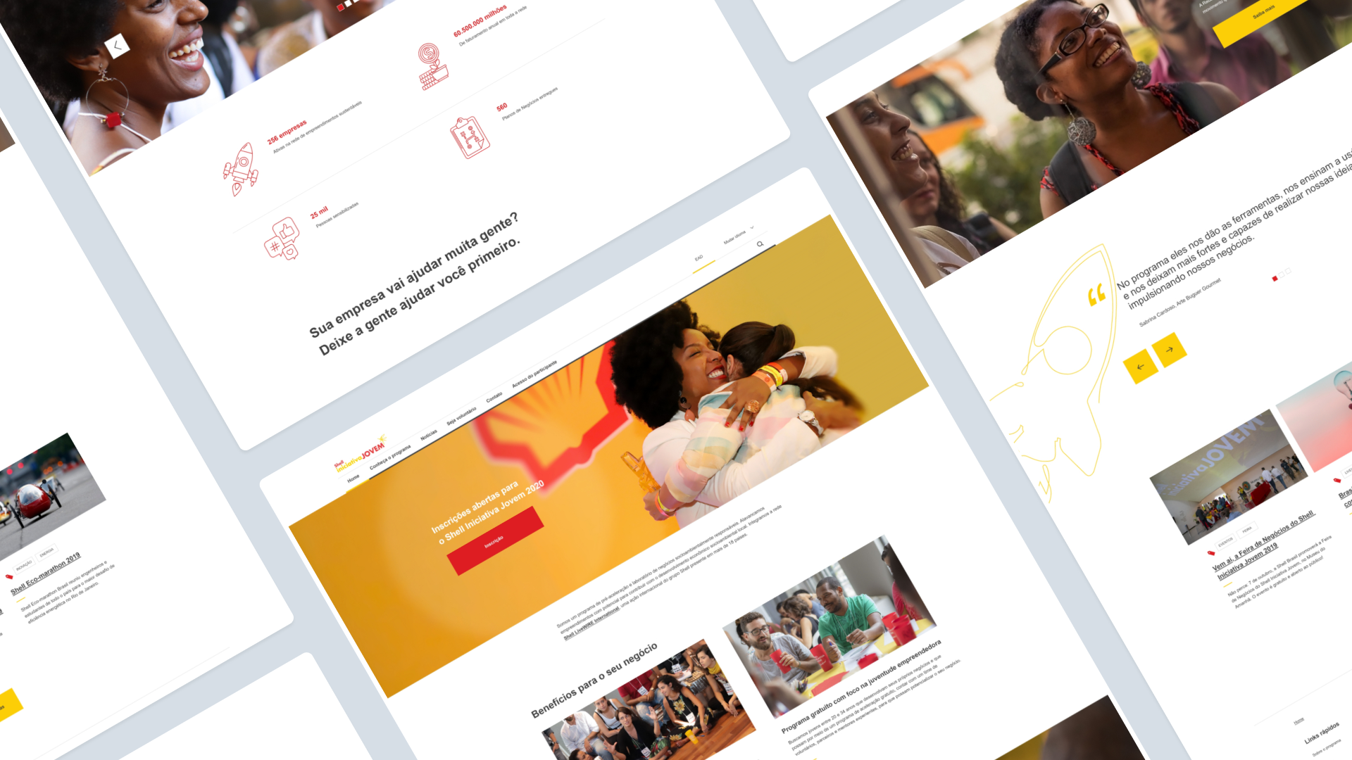 Layout das telas do site Shell Iniciativa Jovem