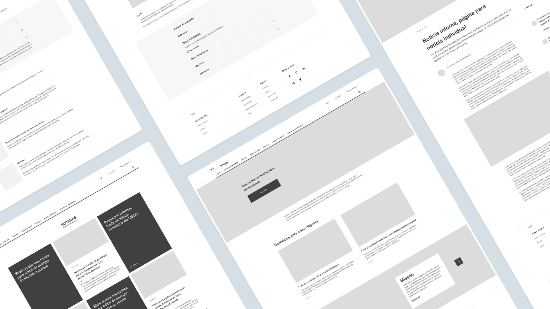 Wireframe de estrutura do site Shell Iniciativa Jovem