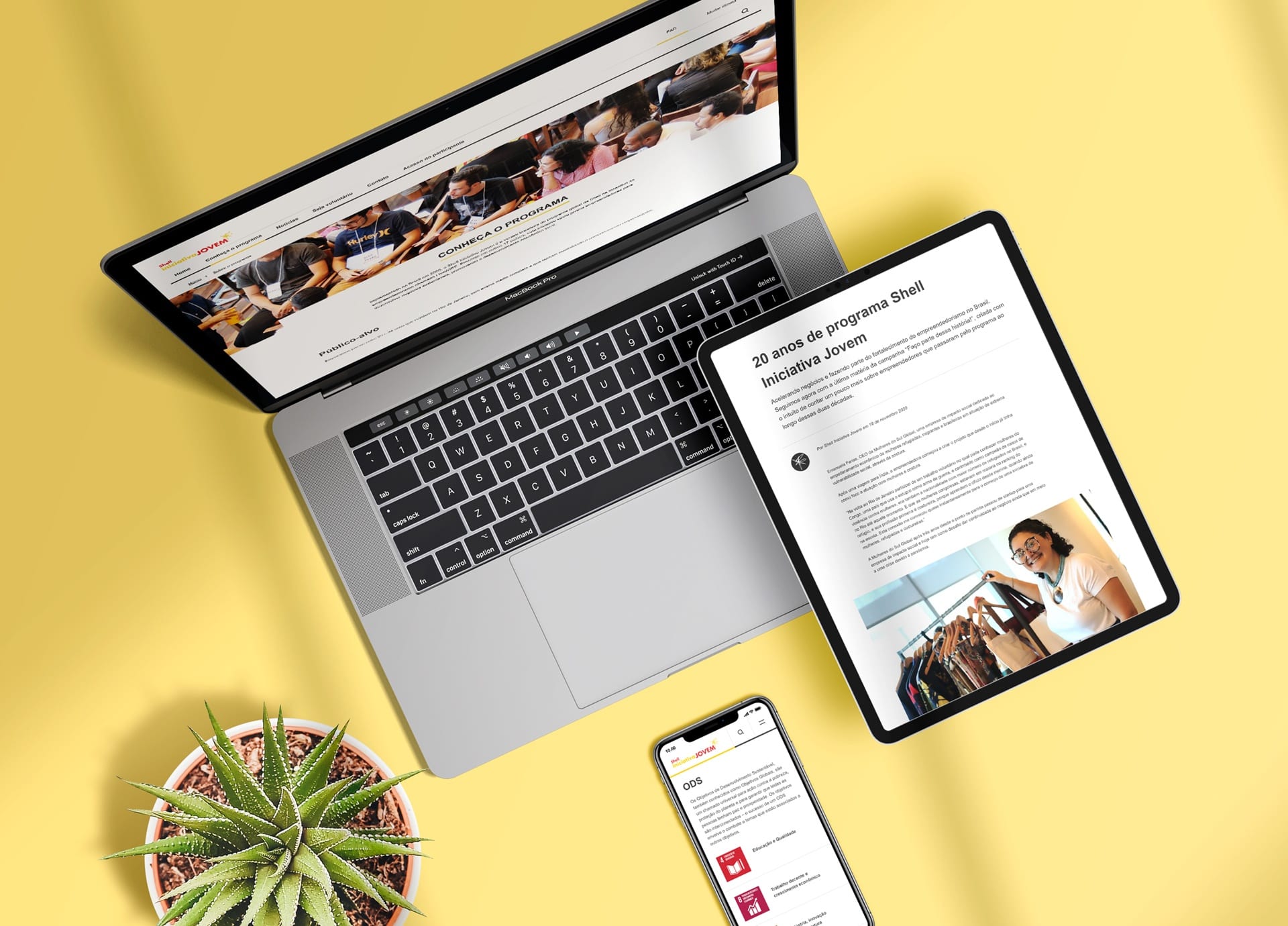 Mockup do site Shell Iniciativa Jovem em dispositivo
