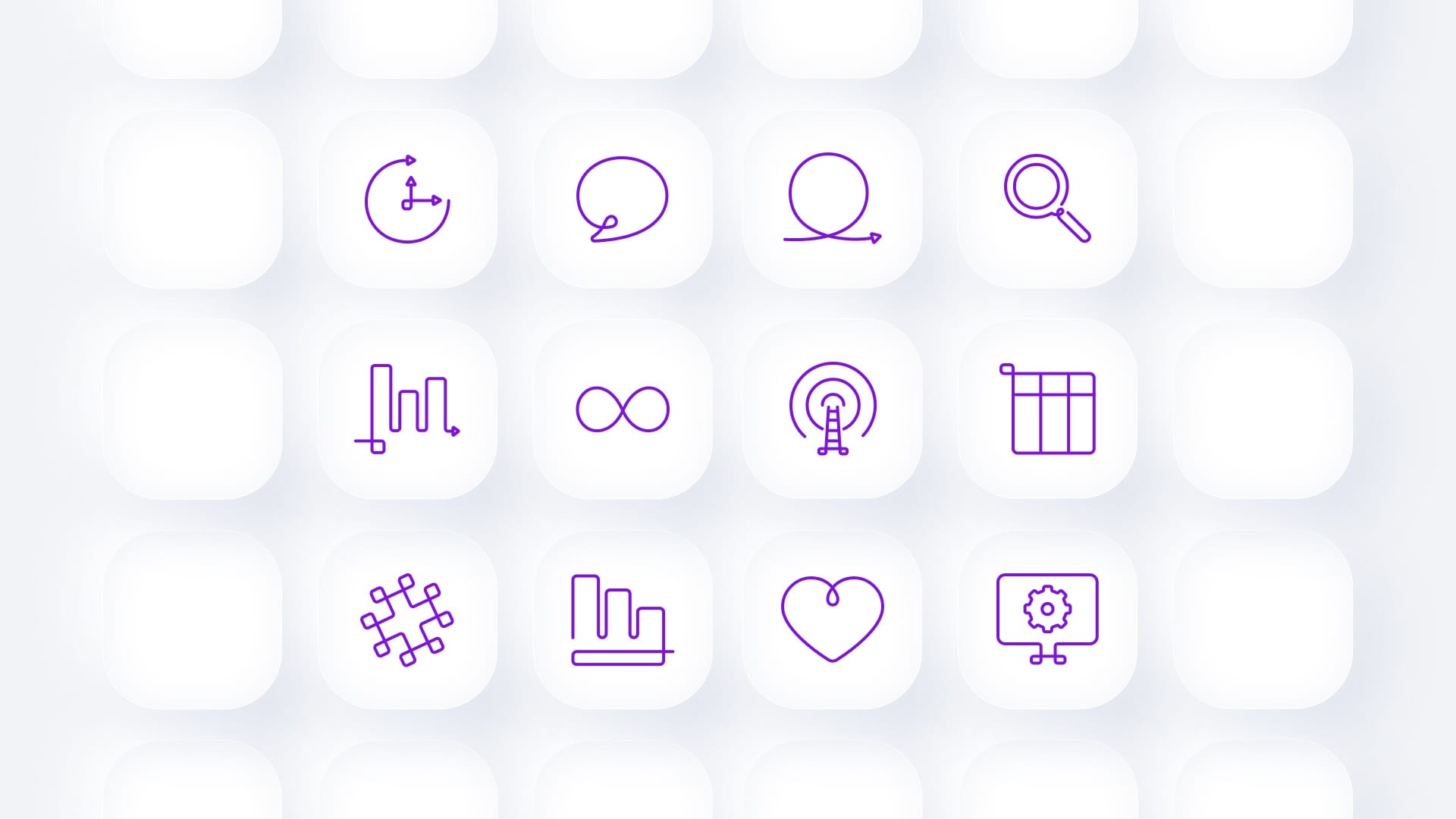 Conjunto de ícones desenvolvidos para a Virtuwe